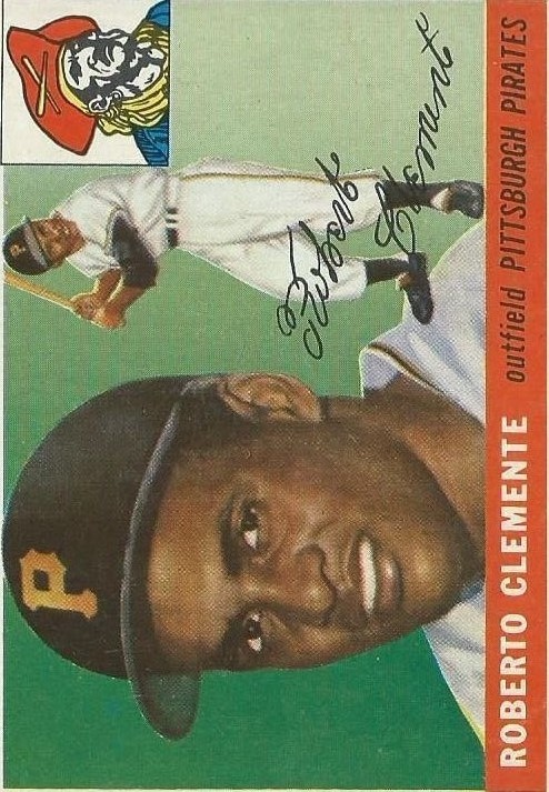 Roberto Clemente, Pirates, outfield, baseball card Greeting Card