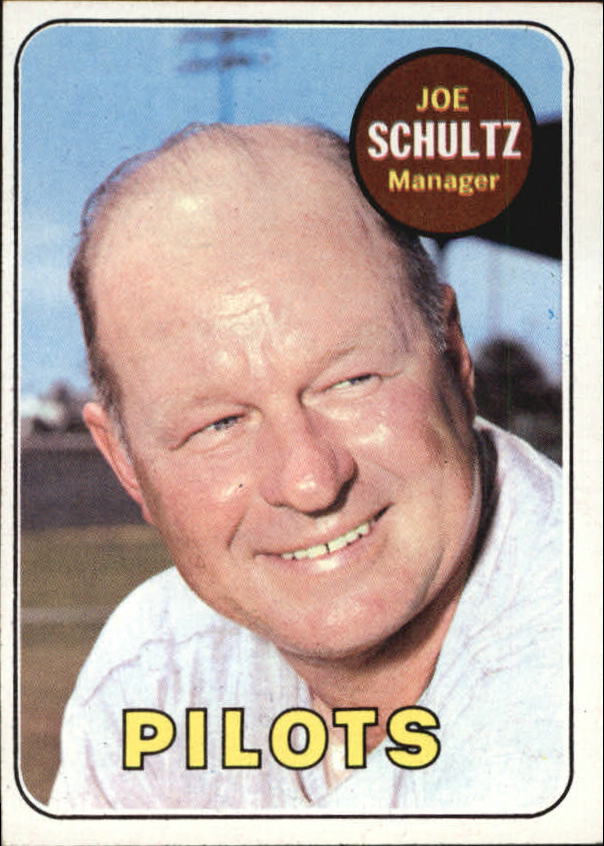 JOE SCHULTZ SIGNED POST CARD SEATTLE PILOTS MGR. BALL FOUR LEGEND